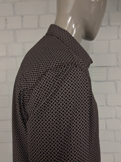 No Excess overhemd. Bordeaux Roze Grijze print. Maat XL.