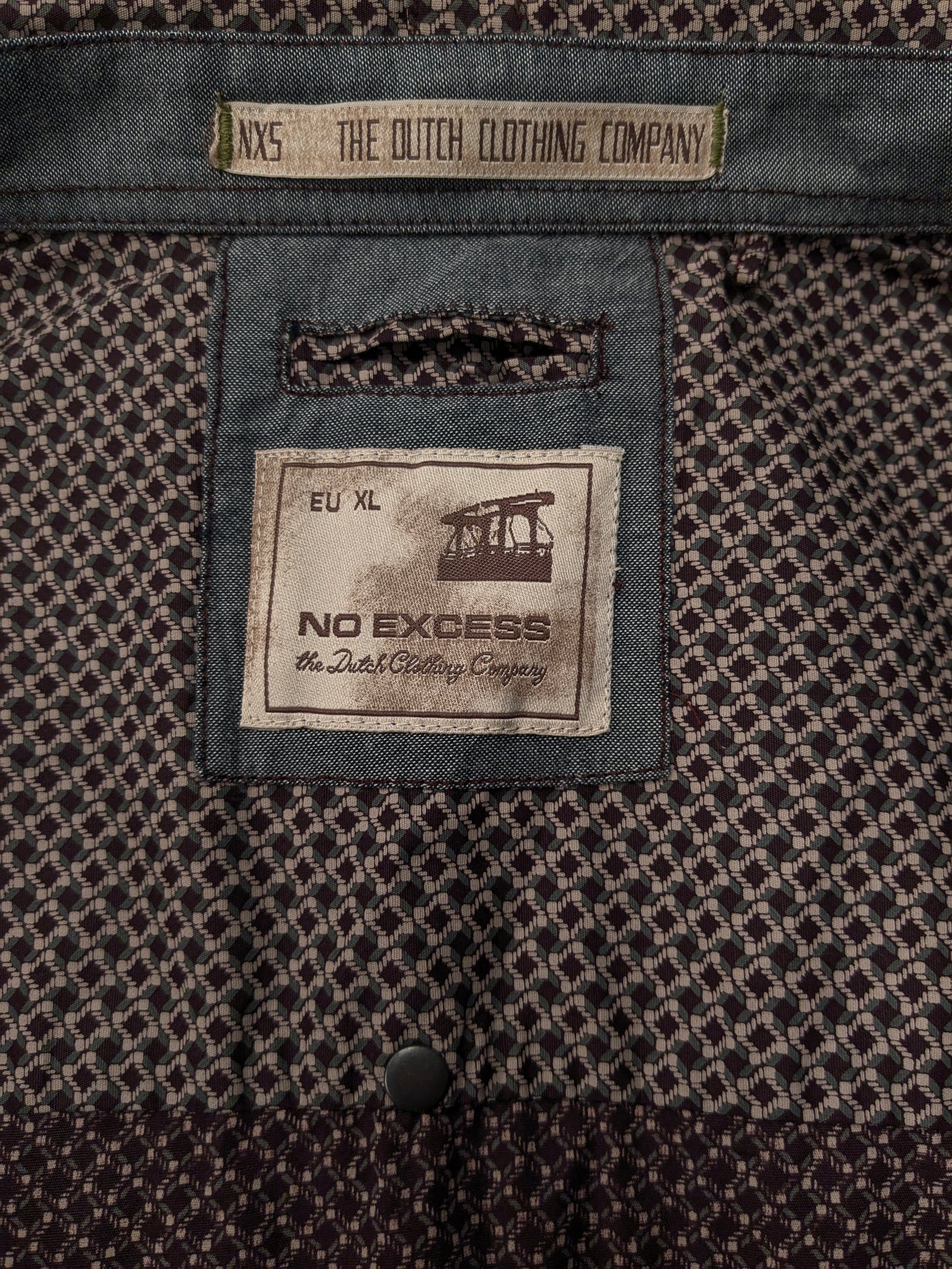 No Excess overhemd. Bordeaux Roze Grijze print. Maat XL.