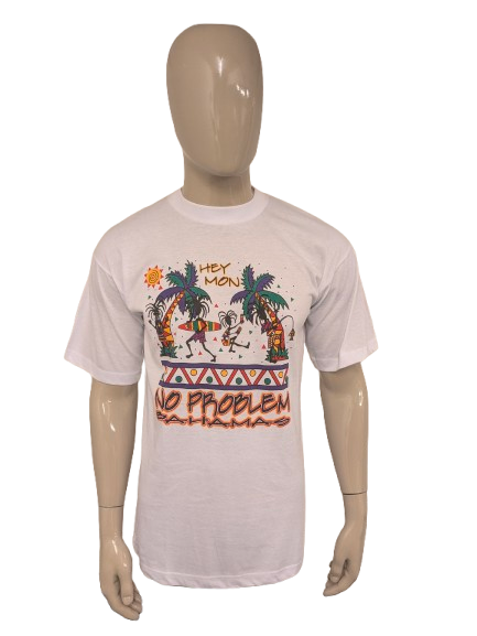 Bahamas-Shirt. Weiß mit Aufdruck. Größe L.