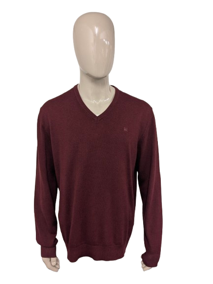 Lerros-Pullover mit V-Ausschnitt. Dunkelrot gemischt. Größe XL.