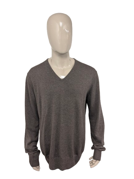 Brixon casual sweater with V-neck. Brown mixed. Size 2XL / XXL.