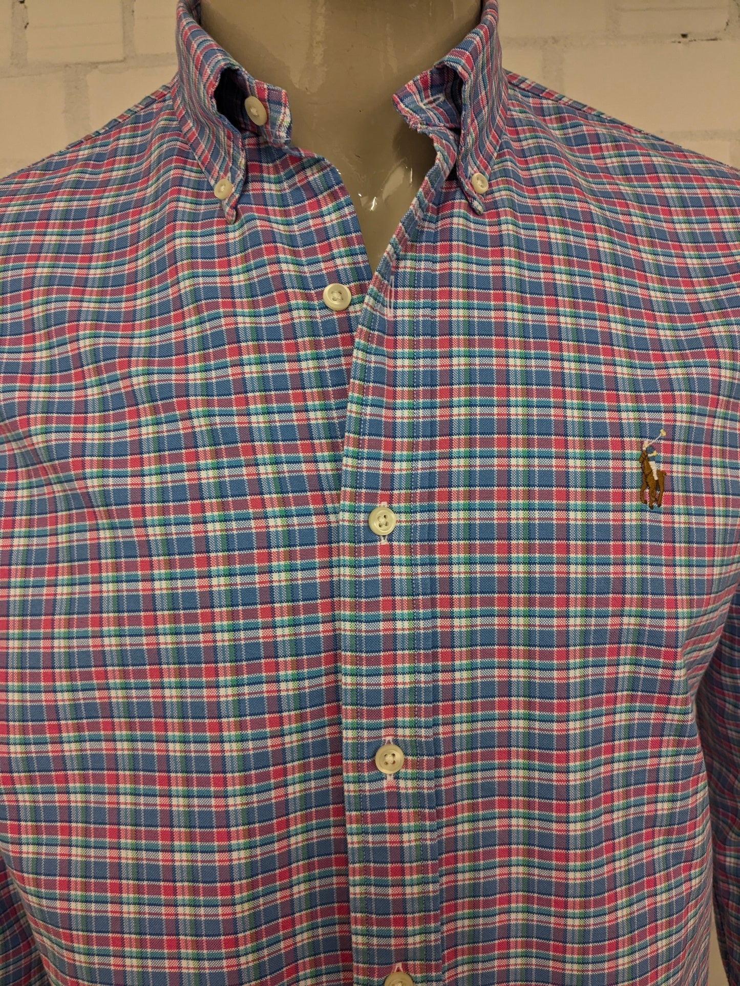 Chemise Ralph Lauren. Green bleu rose vérifié. Taille M.