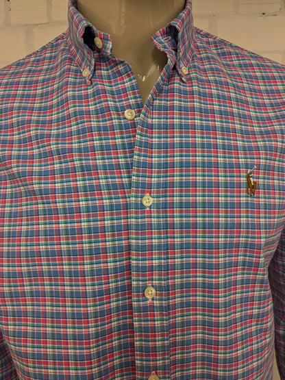 Chemise Ralph Lauren. Green bleu rose vérifié. Taille M.