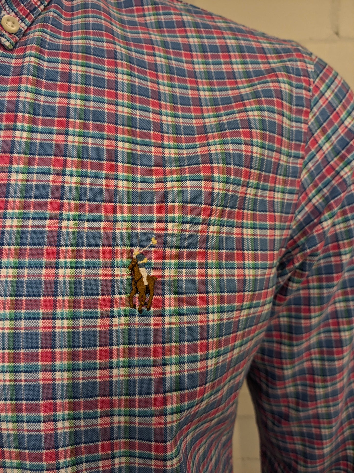 Chemise Ralph Lauren. Green bleu rose vérifié. Taille M.