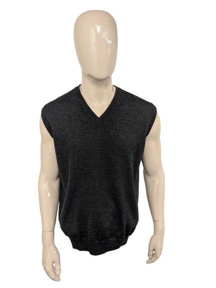 Spitze Woll-Spencer mit V-Ausschnitt. Dunkelgrau gemischt. Größe 56 / XL.