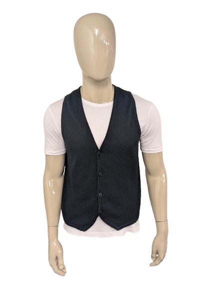 Benvenuto Black waistcoat. Dark Blue tactile motif. Size M.
