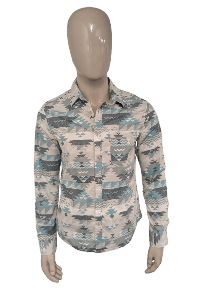 Kenji shirt. Green white print. Size M. Slim Fit.