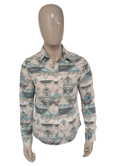 Kenji shirt. Green white print. Size M. Slim Fit.