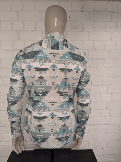 Kenji shirt. Green white print. Size M. Slim Fit.