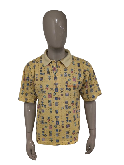 Vintage Budmill Polo. Gelber Farbdruck. Größe L.