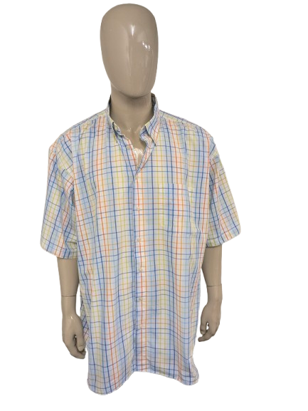 GCM Sports overhemd korte mouw. Blauw Oranje Groen geruit. Maat 4XL / XXXXL.