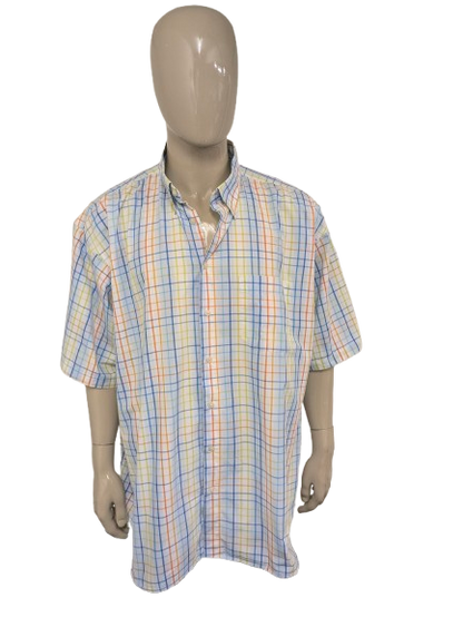 GCM Sports overhemd korte mouw. Blauw Oranje Groen geruit. Maat 4XL / XXXXL.