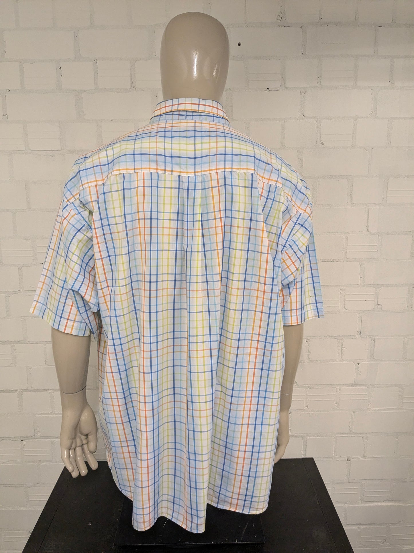 GCM Sports overhemd korte mouw. Blauw Oranje Groen geruit. Maat 4XL / XXXXL.