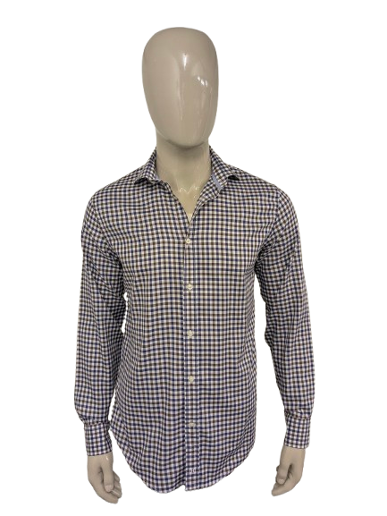 Chemise Hacket. Bleu Marron Blanc à carreaux. Taille M. Coupe ajustée.