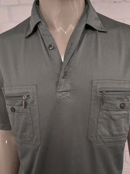Roger Kent vintage polo met elastische band. Groen gekleurd. Maat L.
