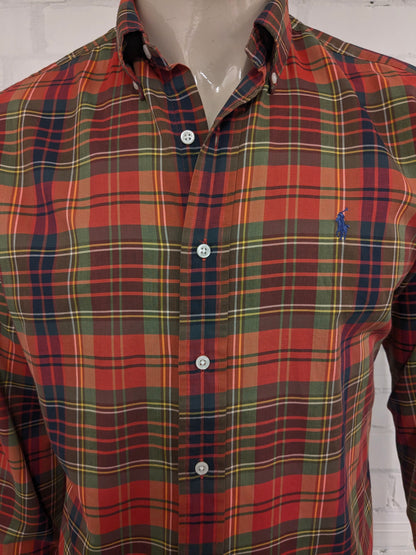 Polo Ralph Lauren Camisa. Amarillo verde rojo a cuadros. Tamaño M. Fit personalizado.