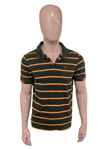 Walbusch Polo. Grün gelb orange gestreift. Größe L.