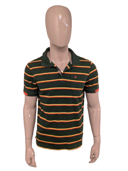 Walbusch Polo. Grün gelb orange gestreift. Größe L.