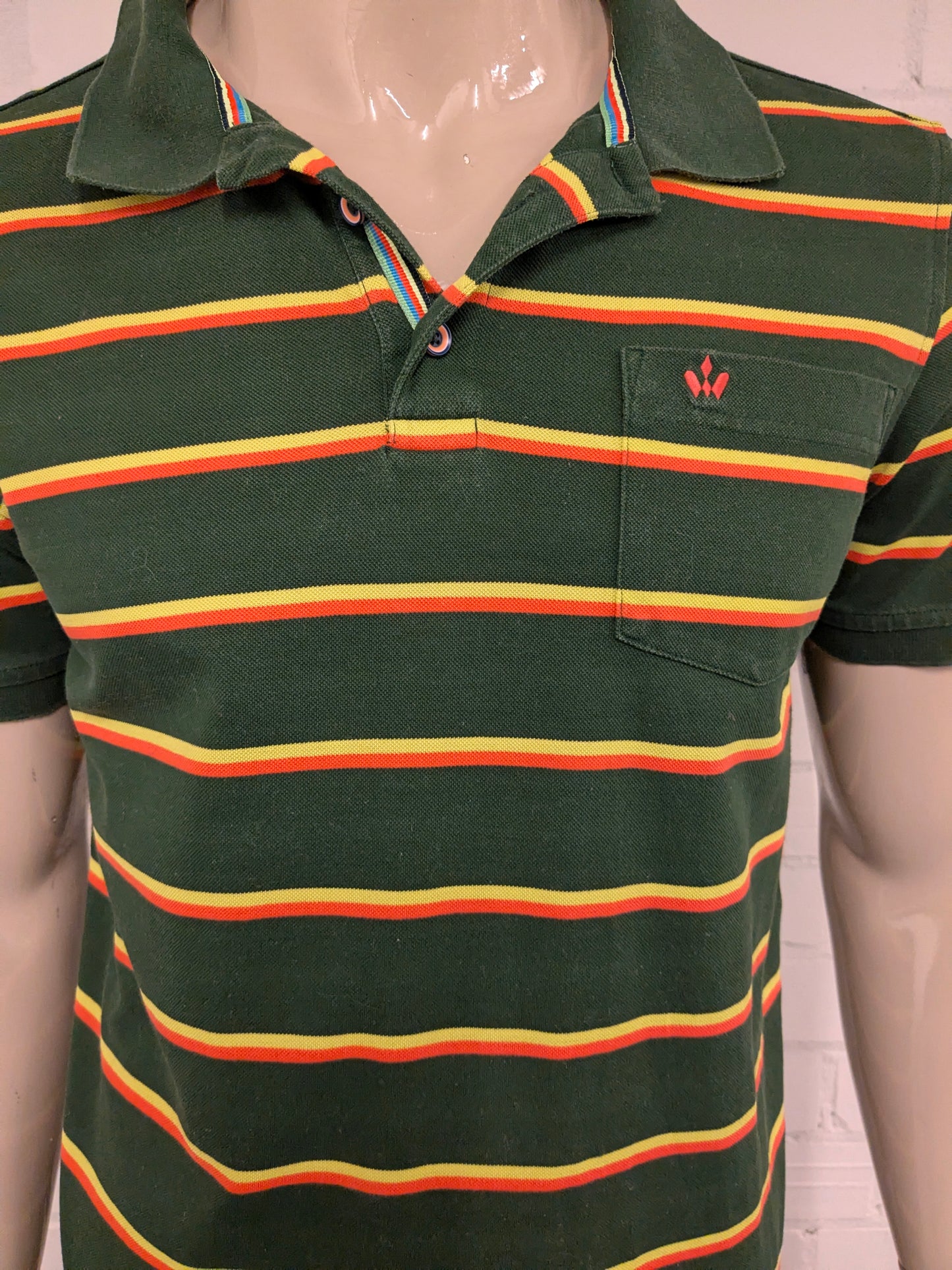 Walbusch Polo. Grün gelb orange gestreift. Größe L.