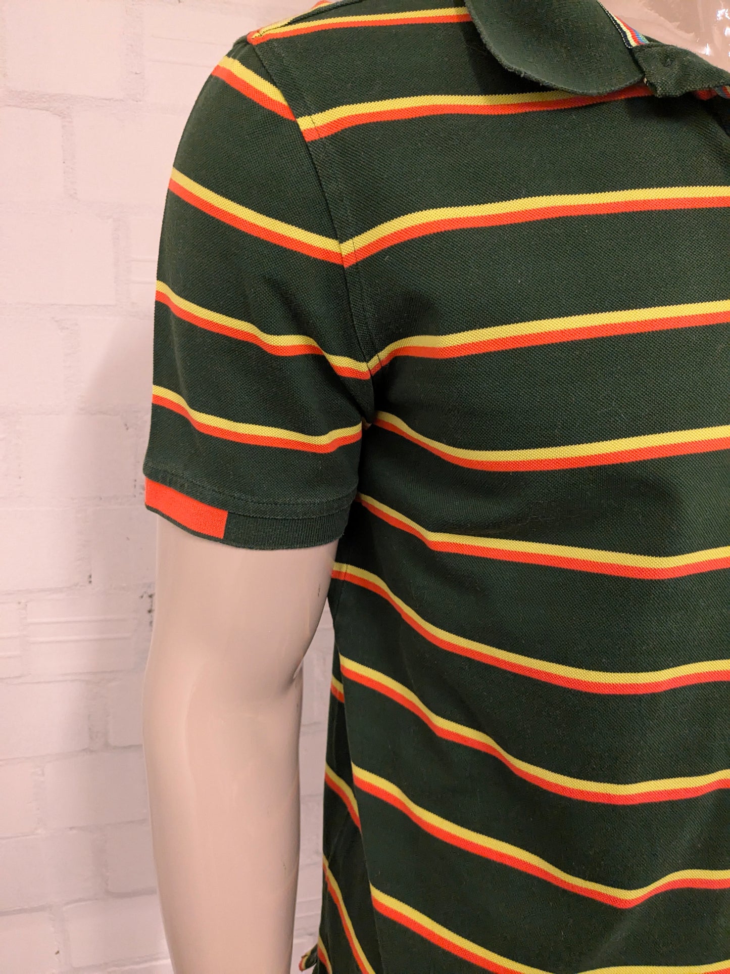 Walbusch Polo. Grün gelb orange gestreift. Größe L.