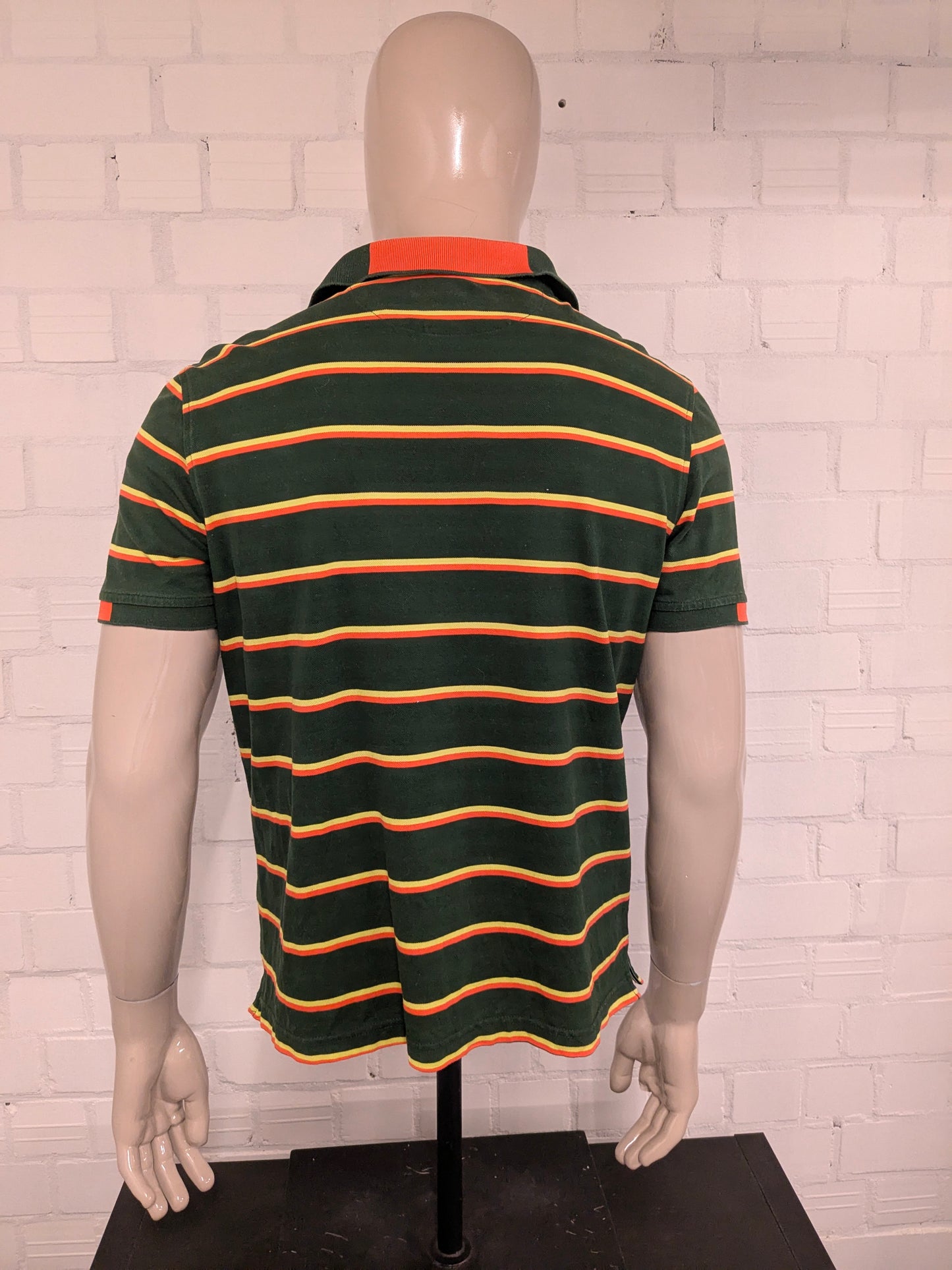 Walbusch Polo. Grün gelb orange gestreift. Größe L.