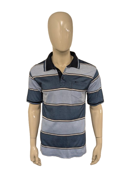 Commander polo – blauw/wit/grijs gestreept – maat L
