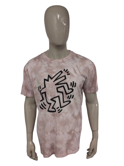 Chemise tie-dye Keith Haring – rose poudré avec imprimé – taille 2XL