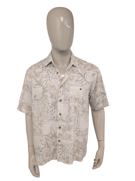 Chemise à manches courtes Natural Issue. 100% Viscose. Imprimé Beige Marron. Taille XL.