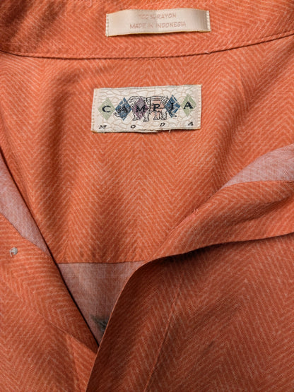 Vintage Campina overhemd korte mouw. Roze met Hawaii print. Maat L.