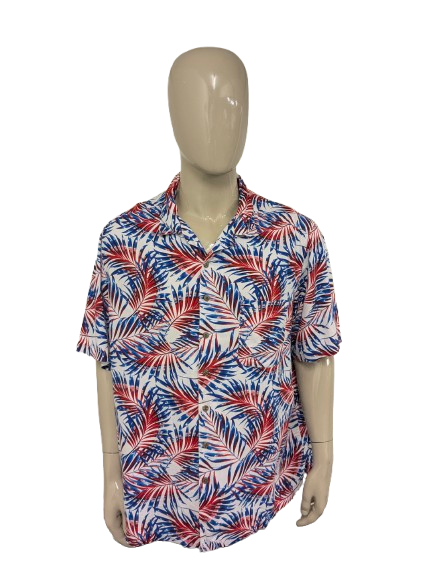 George -Shirt Kurzarm. Rotblaublattmotiv. Größe 3xl / xxxl.