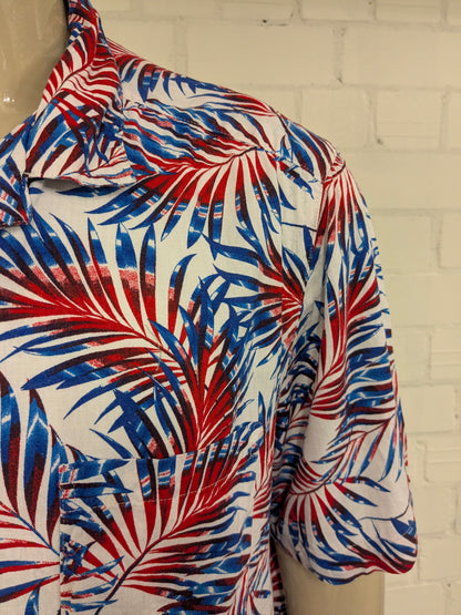 George -Shirt Kurzarm. Rotblaublattmotiv. Größe 3xl / xxxl.