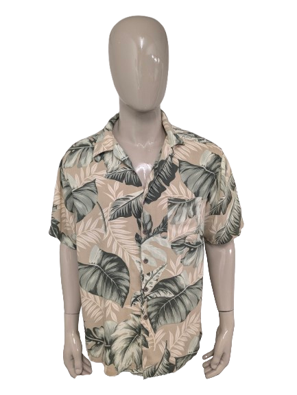 Camisa Panama Jack Hawaii manga corta. Estampado verde beige. Talla XL.