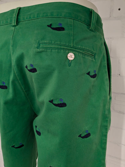 Polo Ralph Lauren shorts. Green blue whale print embroidered. Size W33.