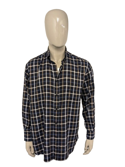 Paul & Shark shirt. Blue brown white checkered. Size 43 / XL.