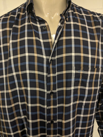Paul & Shark shirt. Blue brown white checkered. Size 43 / XL.