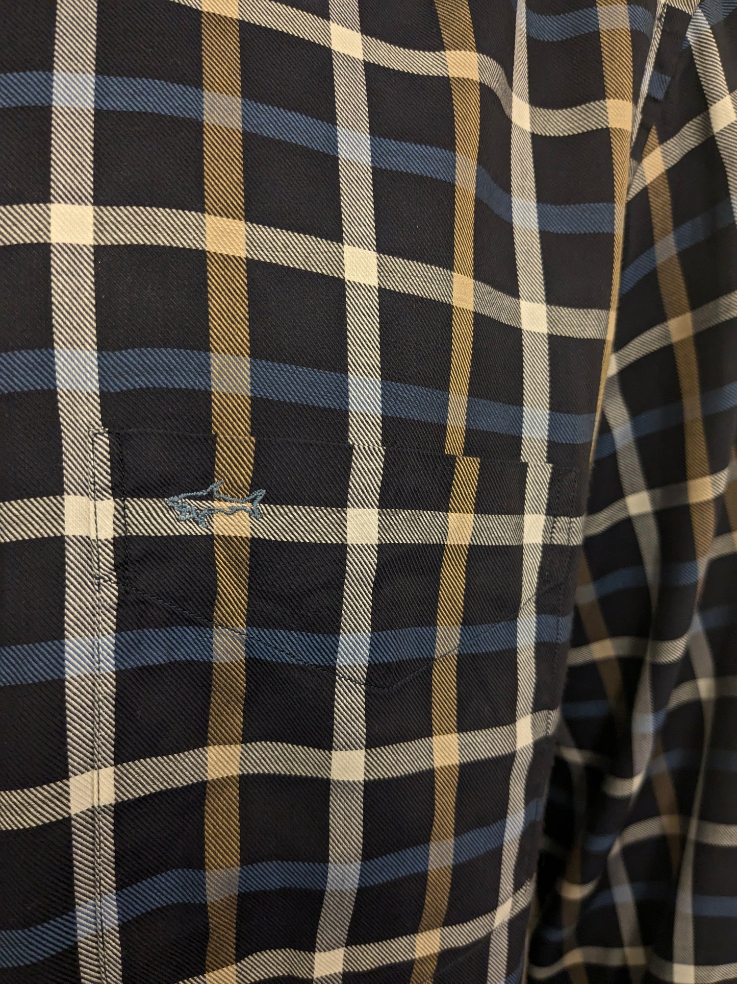 Paul & Shark shirt. Blue brown white checkered. Size 43 / XL.