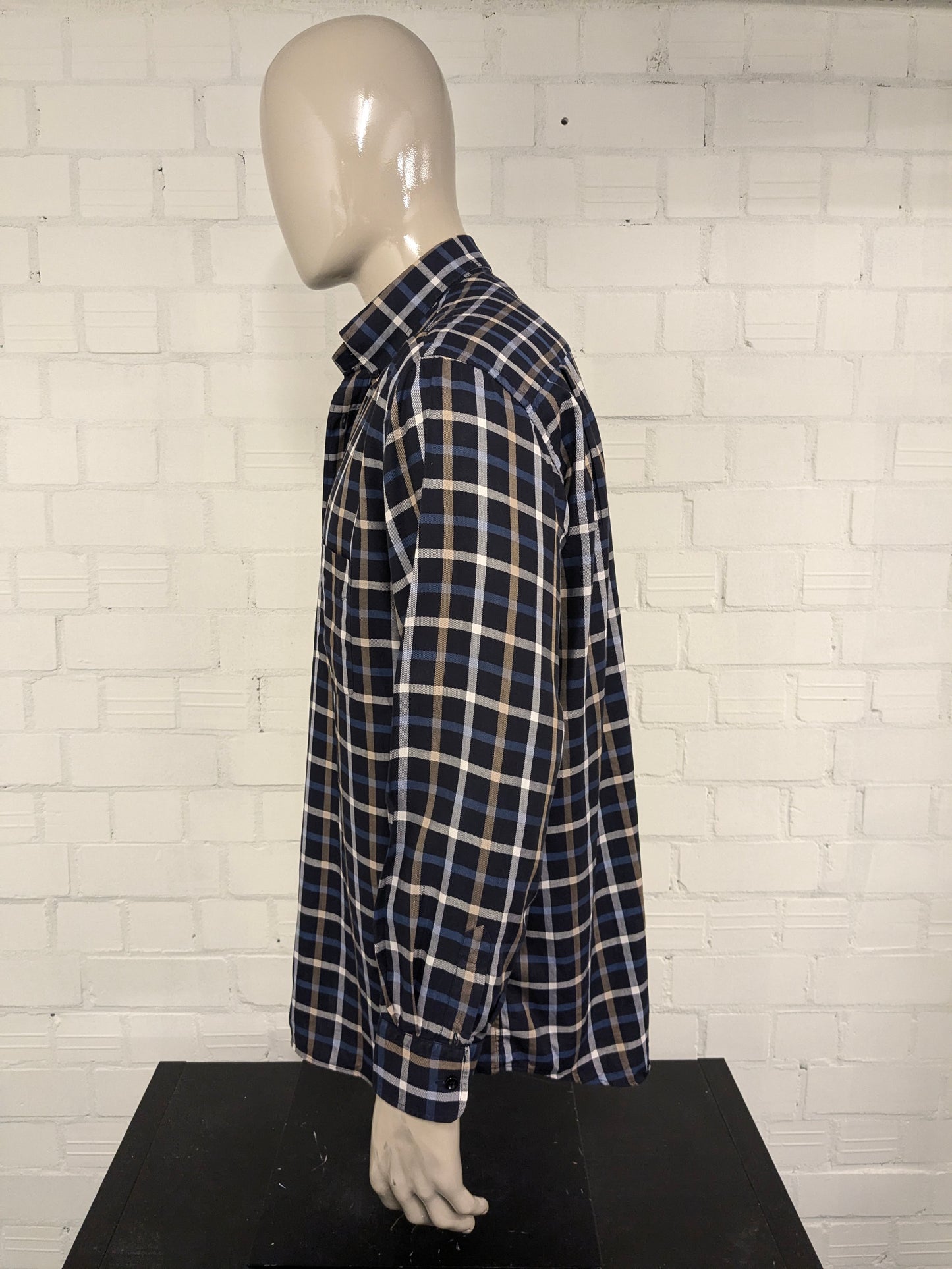 Paul & Shark shirt. Blue brown white checkered. Size 43 / XL.