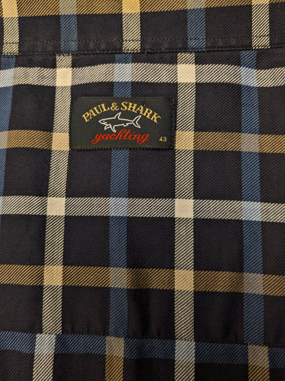 Paul & Shark shirt. Blue brown white checkered. Size 43 / XL.