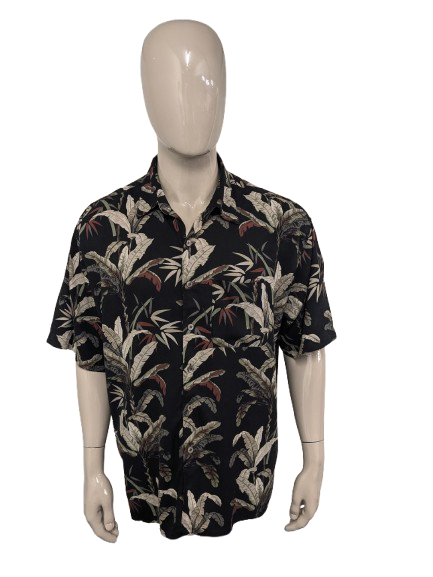 Van Heusen Kurzarmhemd – schwarz/grün/brauner Hawaii-Print – Größe 2XL