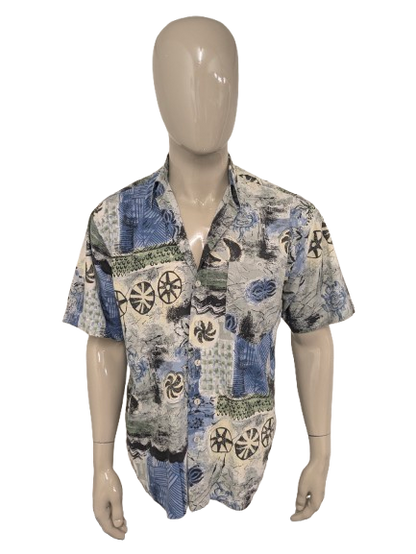 Shieve Shiesser vintage manica corta. Stampa nera verde blu. Taglia L.