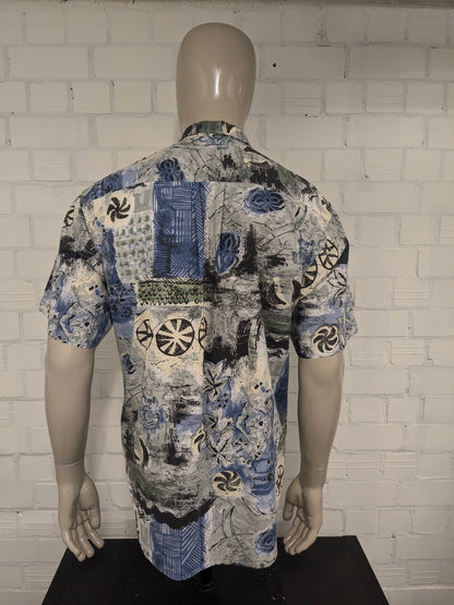 Shieve Shiesser vintage manica corta. Stampa nera verde blu. Taglia L.