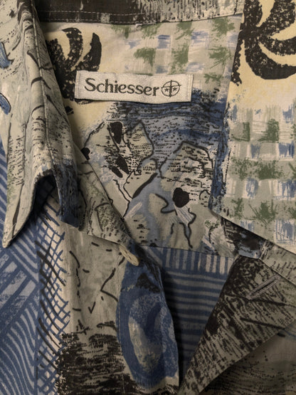 Shieve Shiesser vintage manica corta. Stampa nera verde blu. Taglia L.