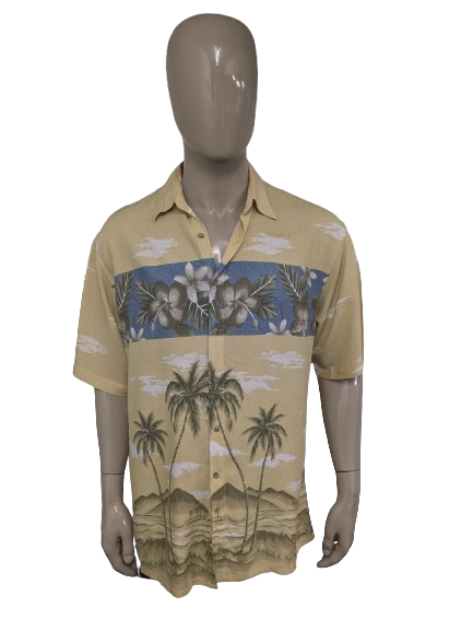 Vintage Campia Hawaii Hemd kurzarm. Gelb-blau-grüner Druck. Größe XL.
