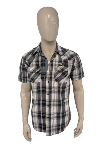 Chemise de chantier à manches courtes. Bleu Noir Blanc vérifié. Taille M.