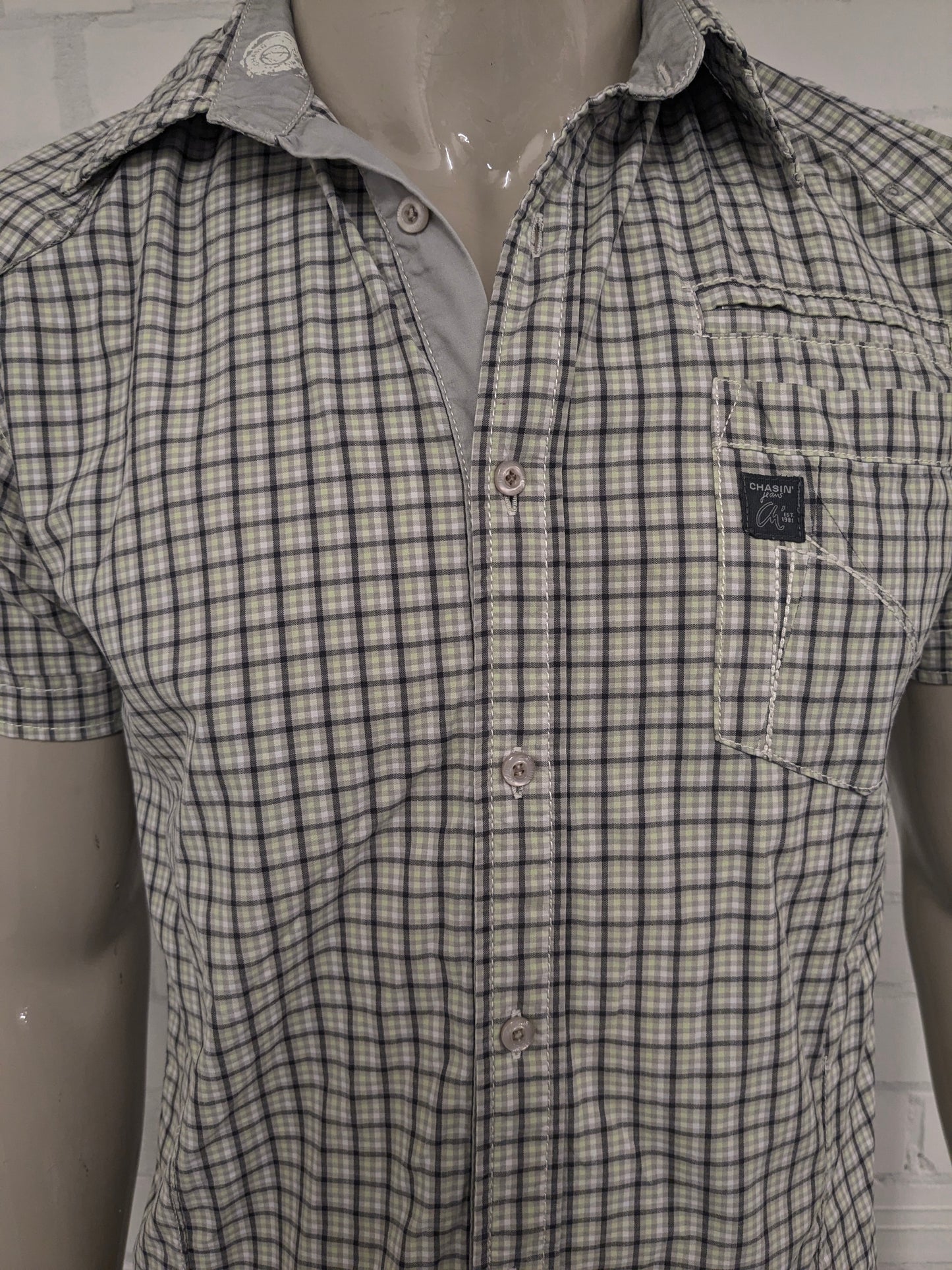 Shirt a manica corta Chasin. Verde Beige Black controllato. Taglia M.