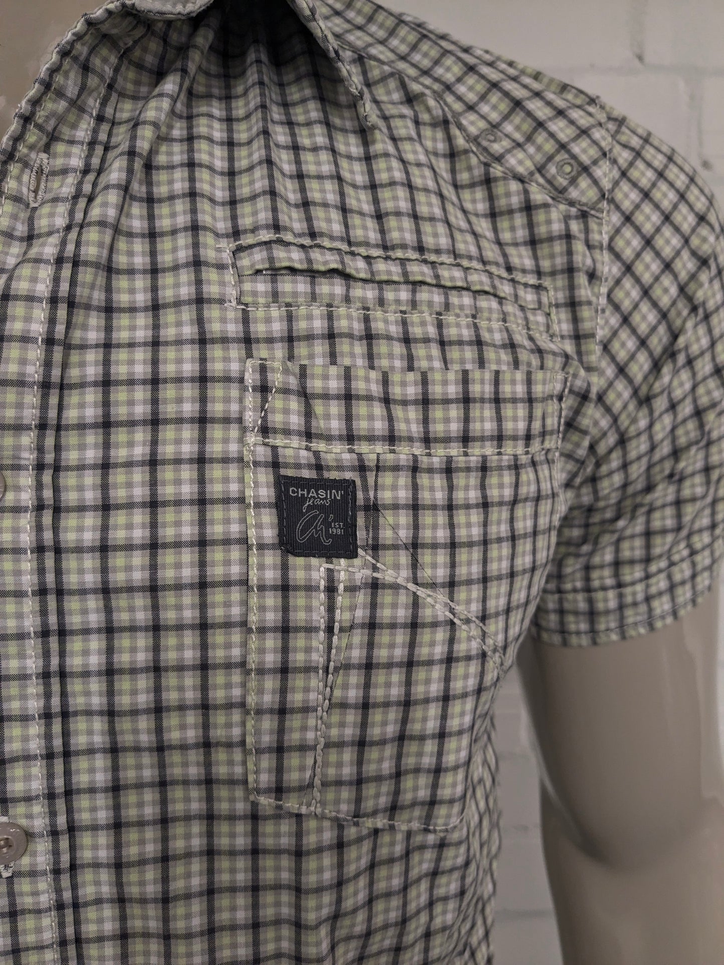 Shirt a manica corta Chasin. Verde Beige Black controllato. Taglia M.