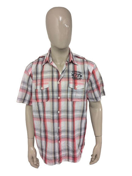 Chemise authentique à manches courtes. Carreaux Rouge Gris Beige. Taille XL.
