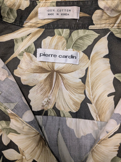 Vintage Piere Cardin Hawaii overhemd korte mouw. Groen Zwart Beige print. Maat 2XL / XXL.
