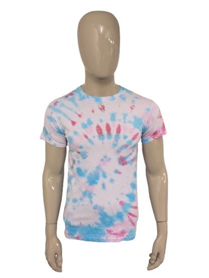 Cravage de la chemise de teinture. Impression bleu rose. Size S.