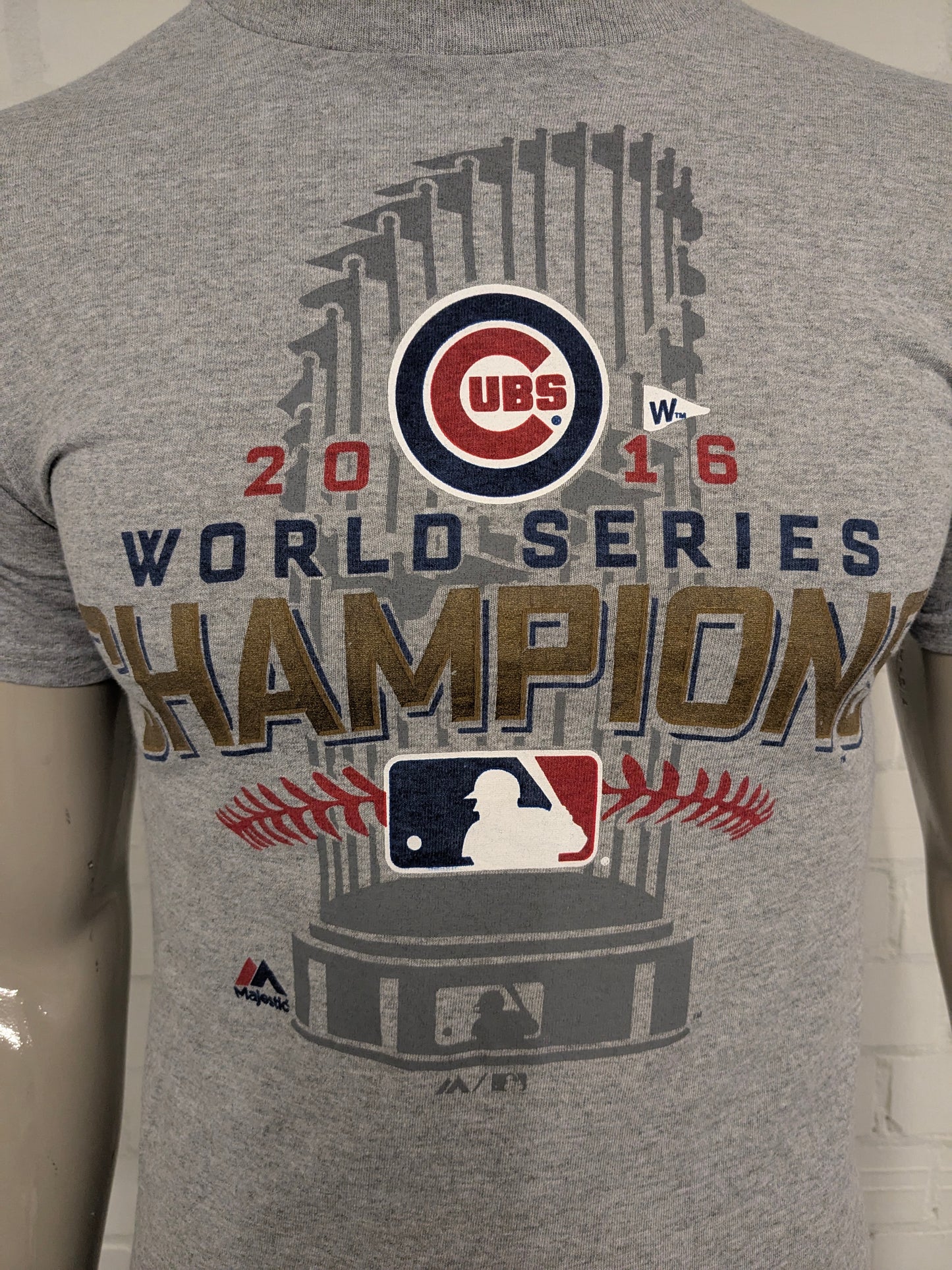UBS World Series Champions Shirt. Gray with print. Size S.